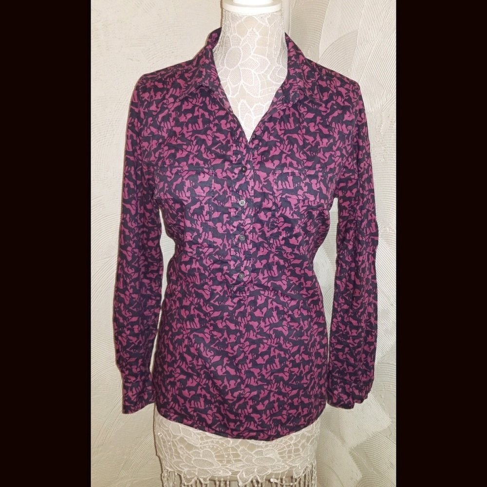 Gap Fitted Boyfriend Popover Shirt w/ Horse Print